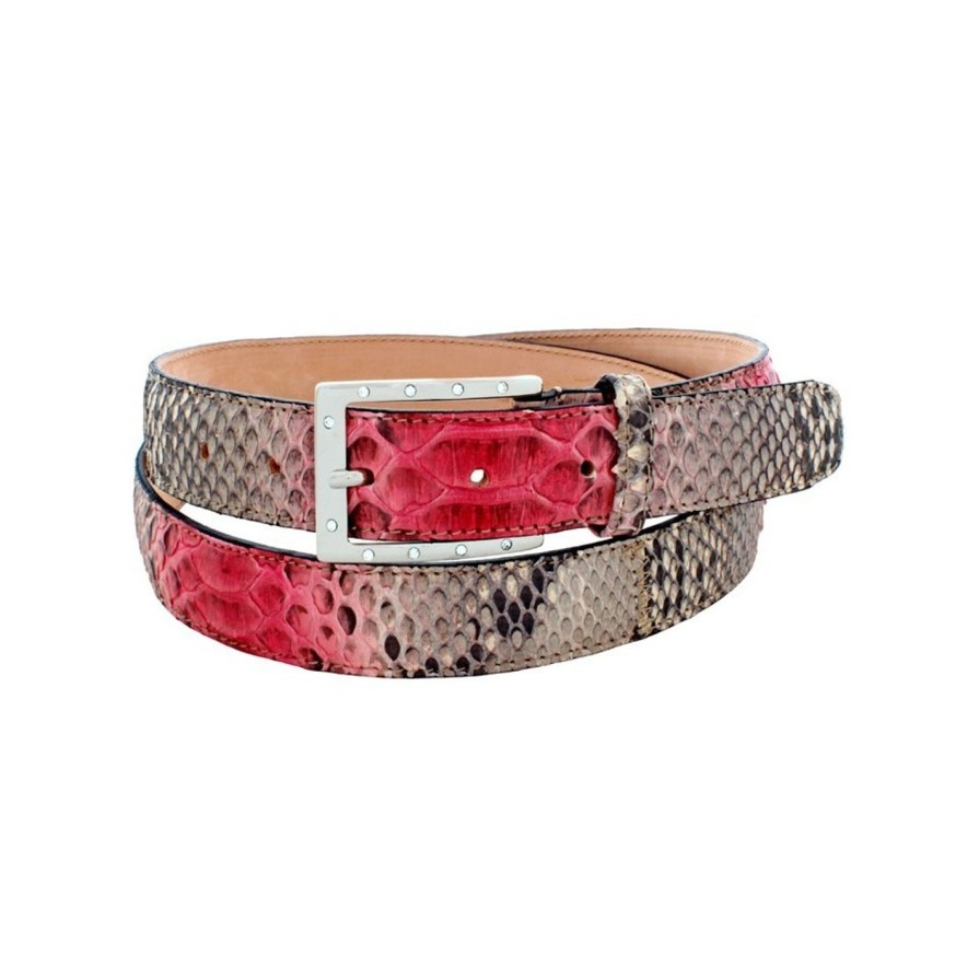 Cinture Scalvini | Cintura Da Donna Con Strass In Vero Pitone Bk Roccia Rosato