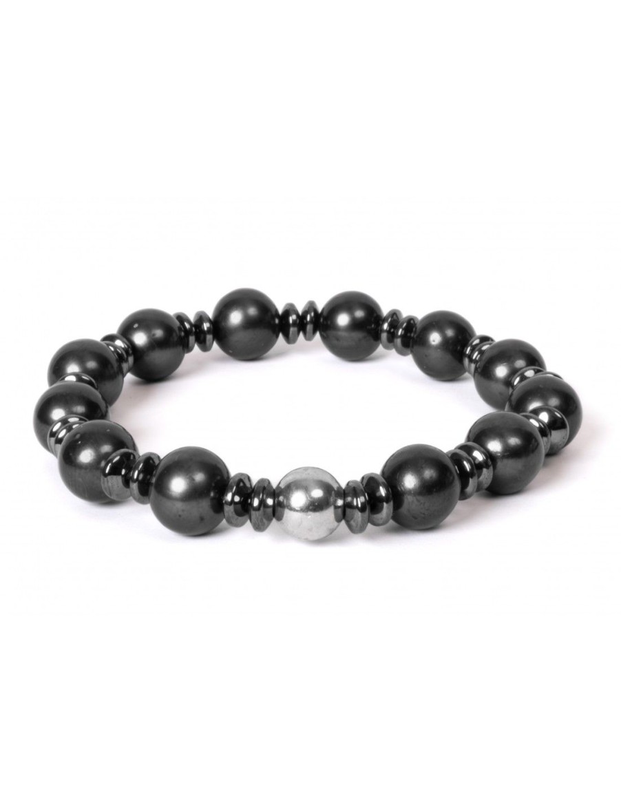 Gioielli Uomo Scalvini | Elegante Bracciale Elastico Da Uomo Con Perle Grigio Antracite E Ematite