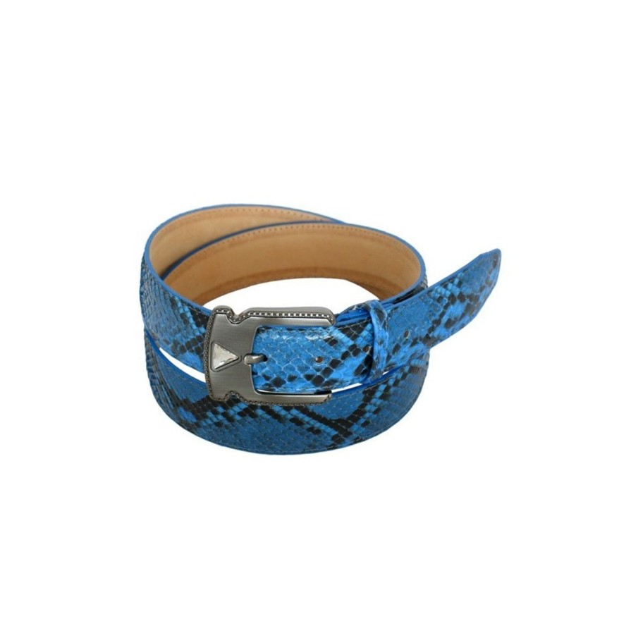 Cinture Scalvini | Cintura Da Donna Con Strass In Vero Pitone Lucido Blu