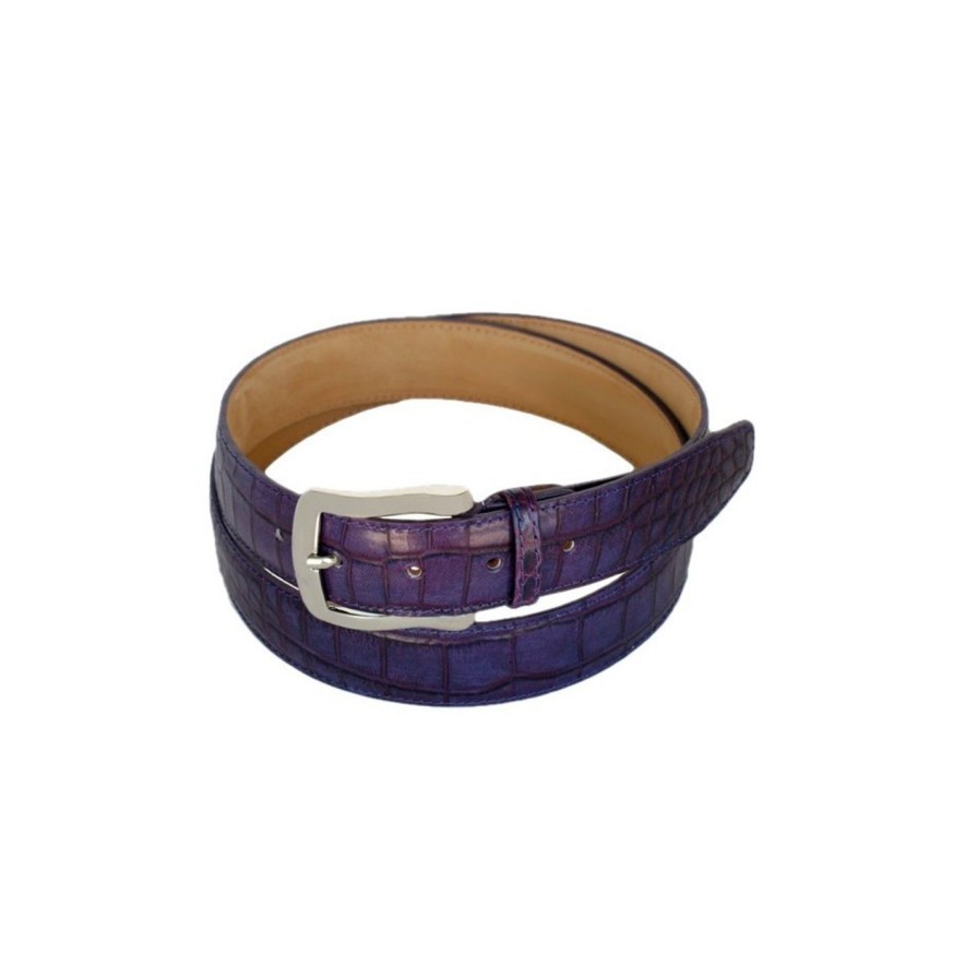 Cinture Scalvini | Cintura Donna In Pelle Stampa Coccodrillo Alta Cm.3,5 Viola