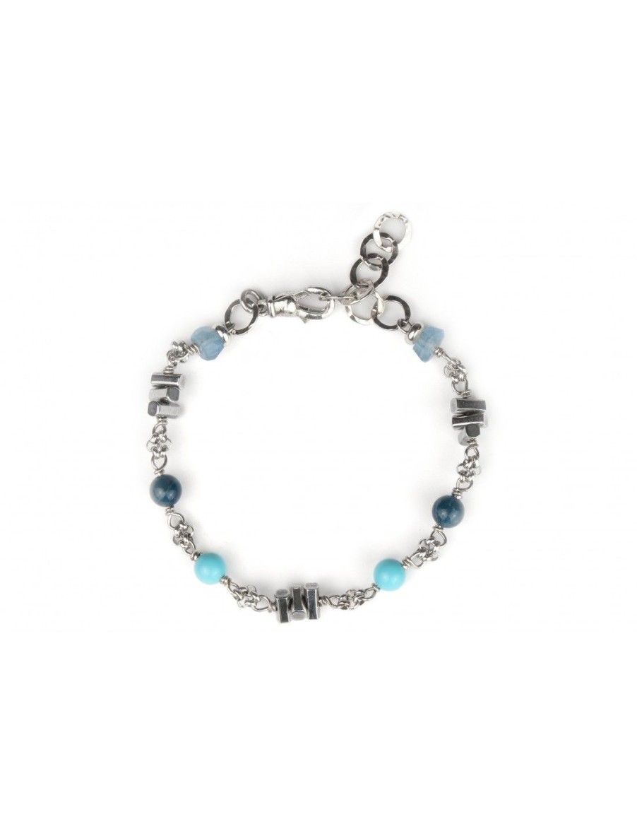 Gioielli Uomo Scalvini | Bracciale Uomo In Argento Con Apatite Blu,Pietra Turchese,Acquamarina E Ematite