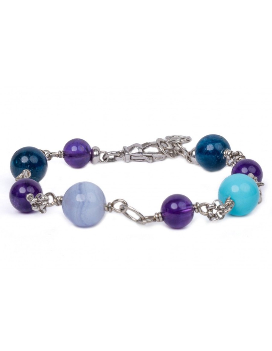 Gioielli Uomo Scalvini | Bracciale Uomo In Argento Con Ametista Viola, Apatite Blu, Calcedonio E Pietra Turchese