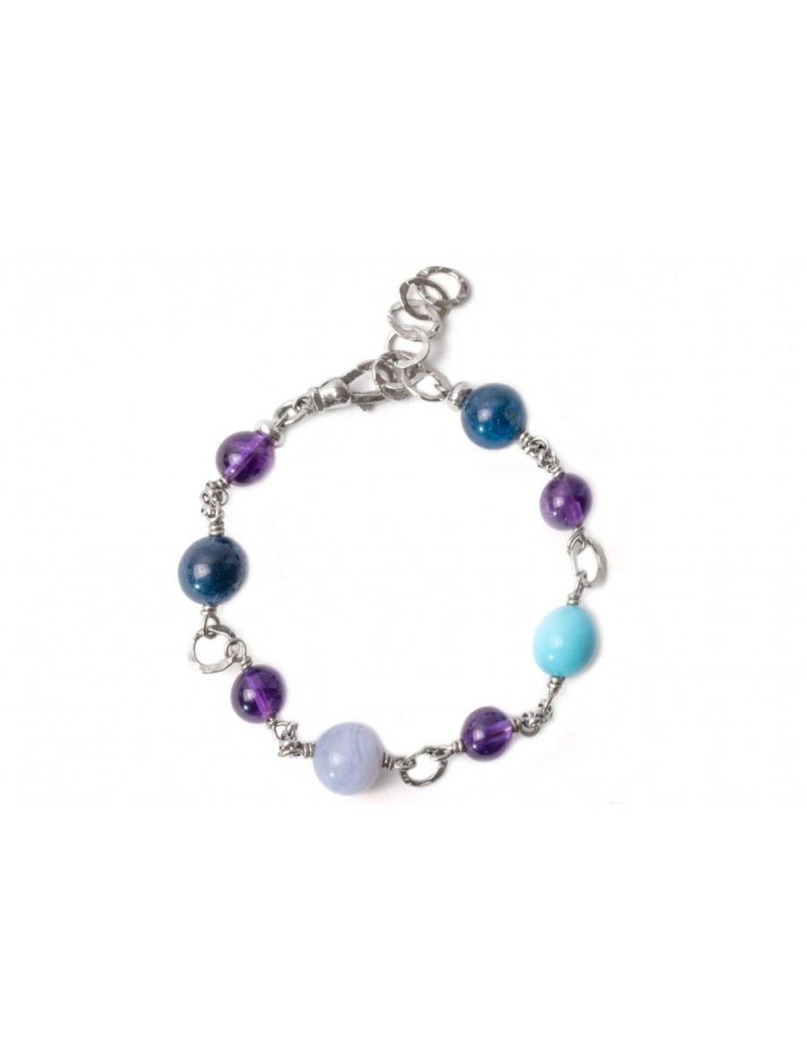 Gioielli Uomo Scalvini | Bracciale Uomo In Argento Con Ametista Viola, Apatite Blu, Calcedonio E Pietra Turchese