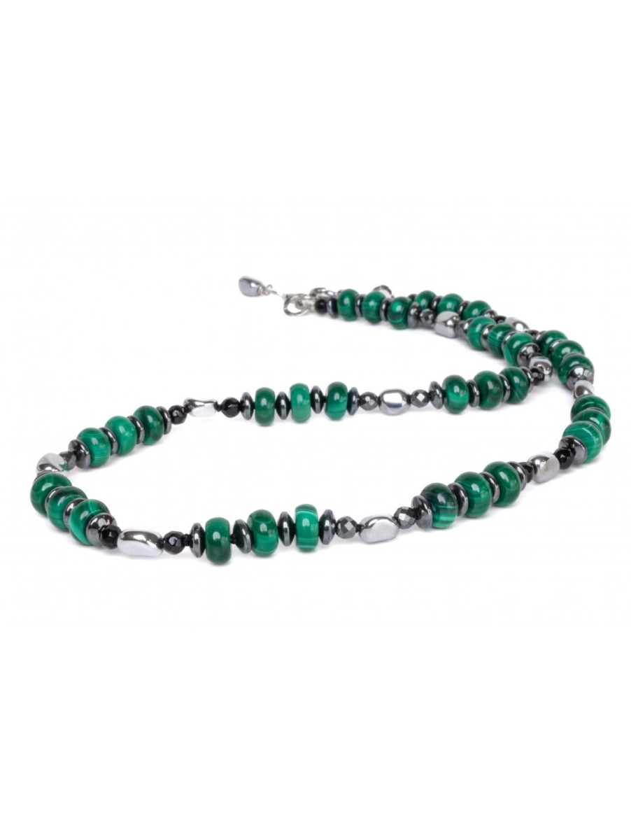 Gioielli Uomo Scalvini | Collana Da Uomo In Argento Con Malachite Verde,Ematite E Agata Nera