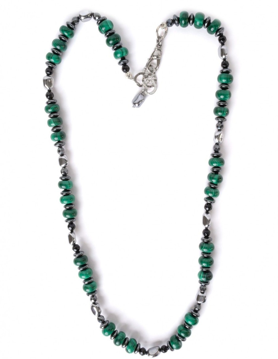 Gioielli Uomo Scalvini | Collana Da Uomo In Argento Con Malachite Verde,Ematite E Agata Nera