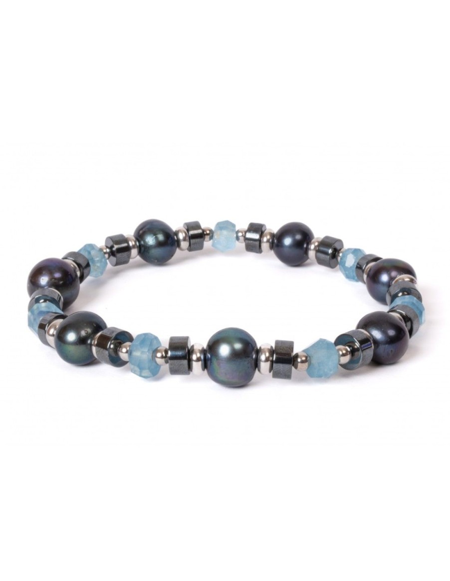 Gioielli Uomo Scalvini | Bracciale Uomo Con Acquamarina,Ematite E Perle Coltivate In Acqua Dolce