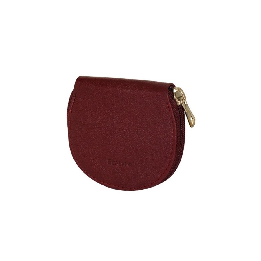 Accessori Scalvini | Portamonete Unisex In Pelle Rosso Bordeaux Scuro