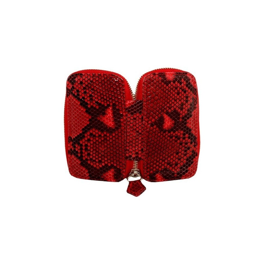 Accessori Scalvini | Portachiavi Con Cerniera In Vero Pitone Lucido Rosso