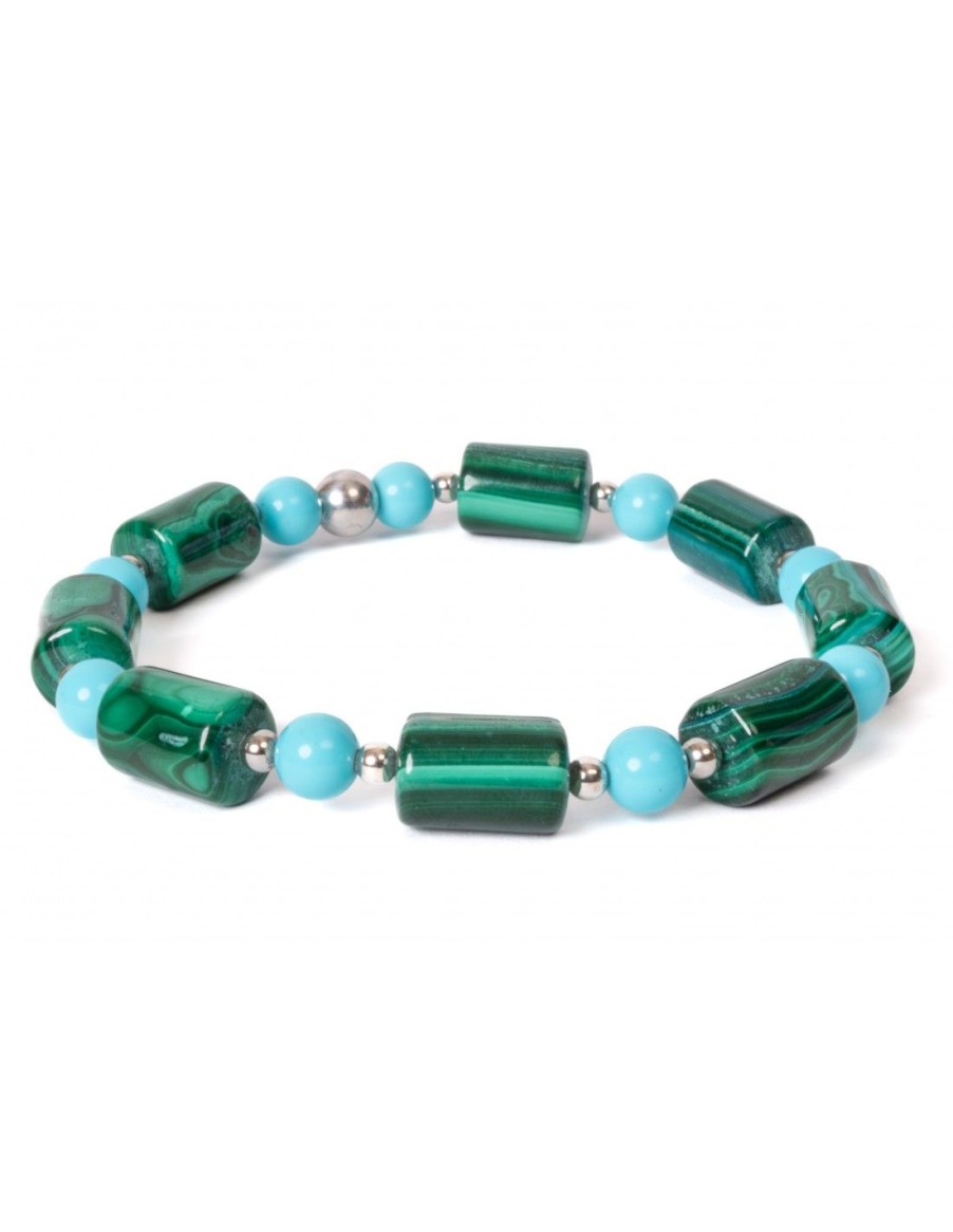 Gioielli Uomo Scalvini | Bracciale Uomo In Malachite Verde Con Pietre Turchese