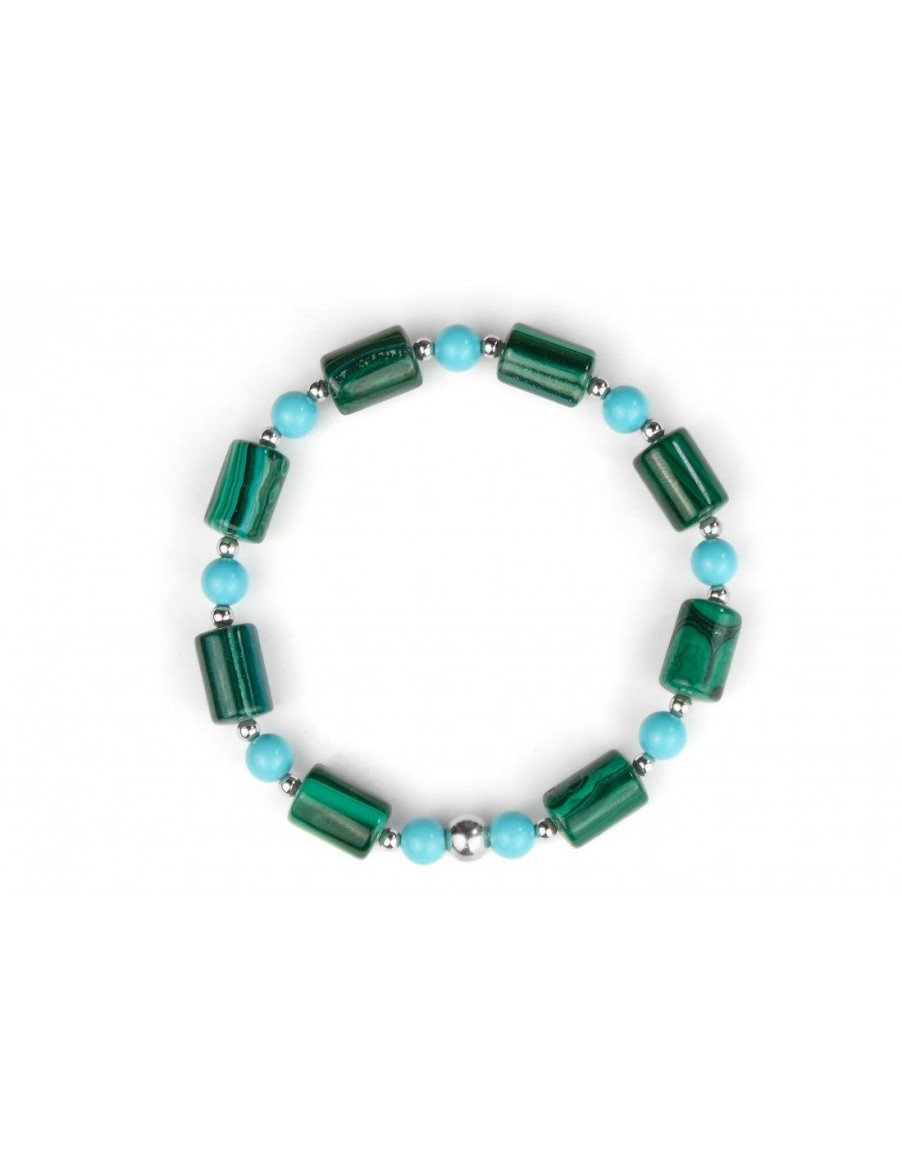 Gioielli Uomo Scalvini | Bracciale Uomo In Malachite Verde Con Pietre Turchese