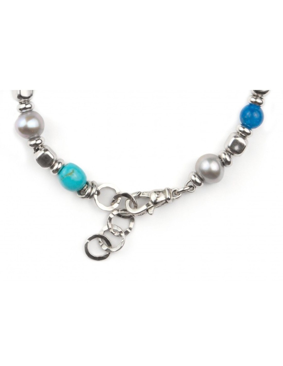 Gioielli Uomo Scalvini | Bracciale Uomo In Argento Con Pietre Turchese Arizzona,Apatite Blu E Perle