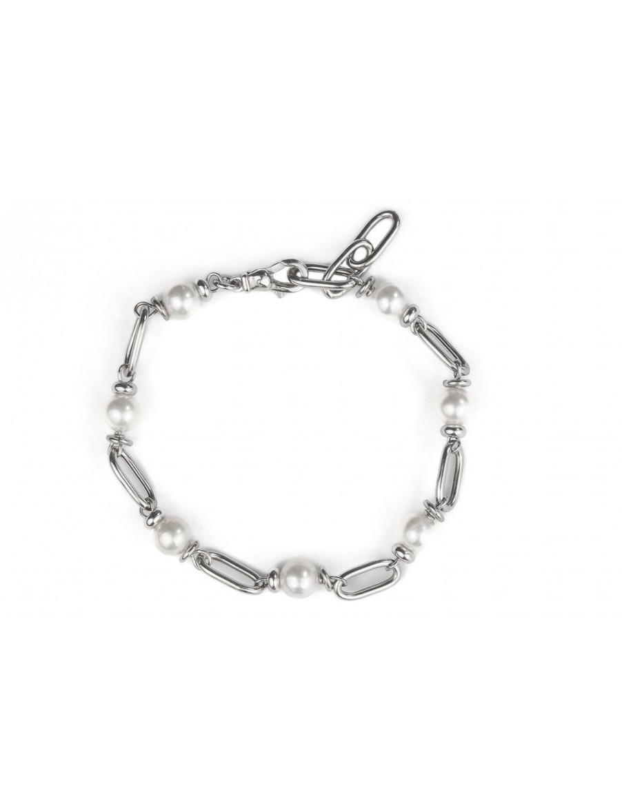 Gioielli Uomo Scalvini | Bracciale Uomo In Argento Con Perle Bianche Coltivate In Acqua Dolce