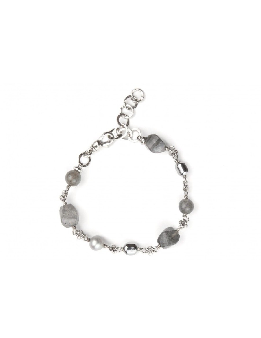 Gioielli Uomo Scalvini | Bracciale Uomo In Argento Con Quarzo Grigio,Labradorite E Perle Grigie